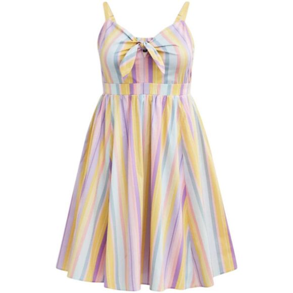 Torrid Mini Poplin Tie-Front Colorful Vertical Stripe Skater Dress Size 2X 18-20 - Picture 1 of 11